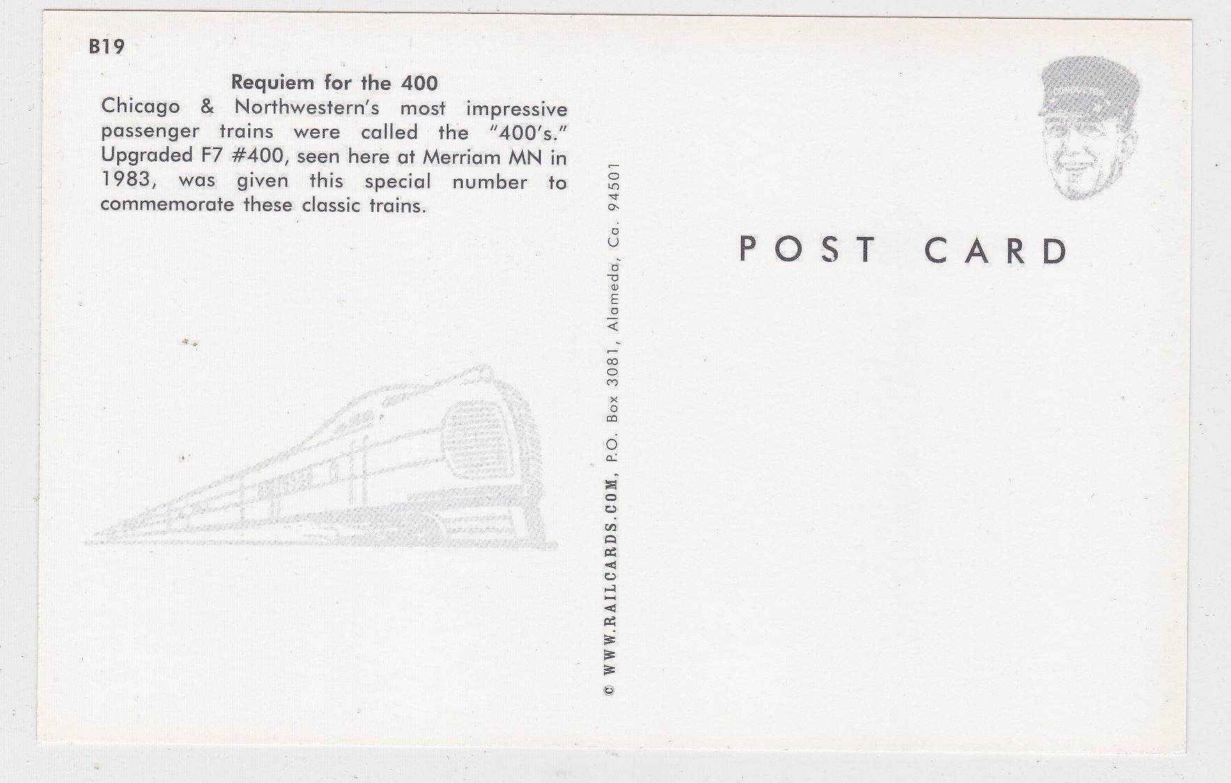 Chicago and Northwestern #400 EMD F7 Passenger Train Locomotive Postcard - TulipStuff