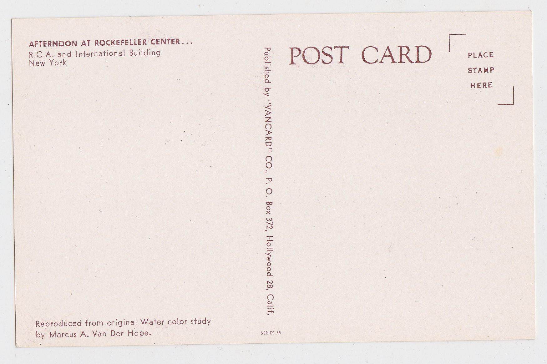 Rockefeller Center RCA Building Afternoon New York City 1950's Postcard - TulipStuff