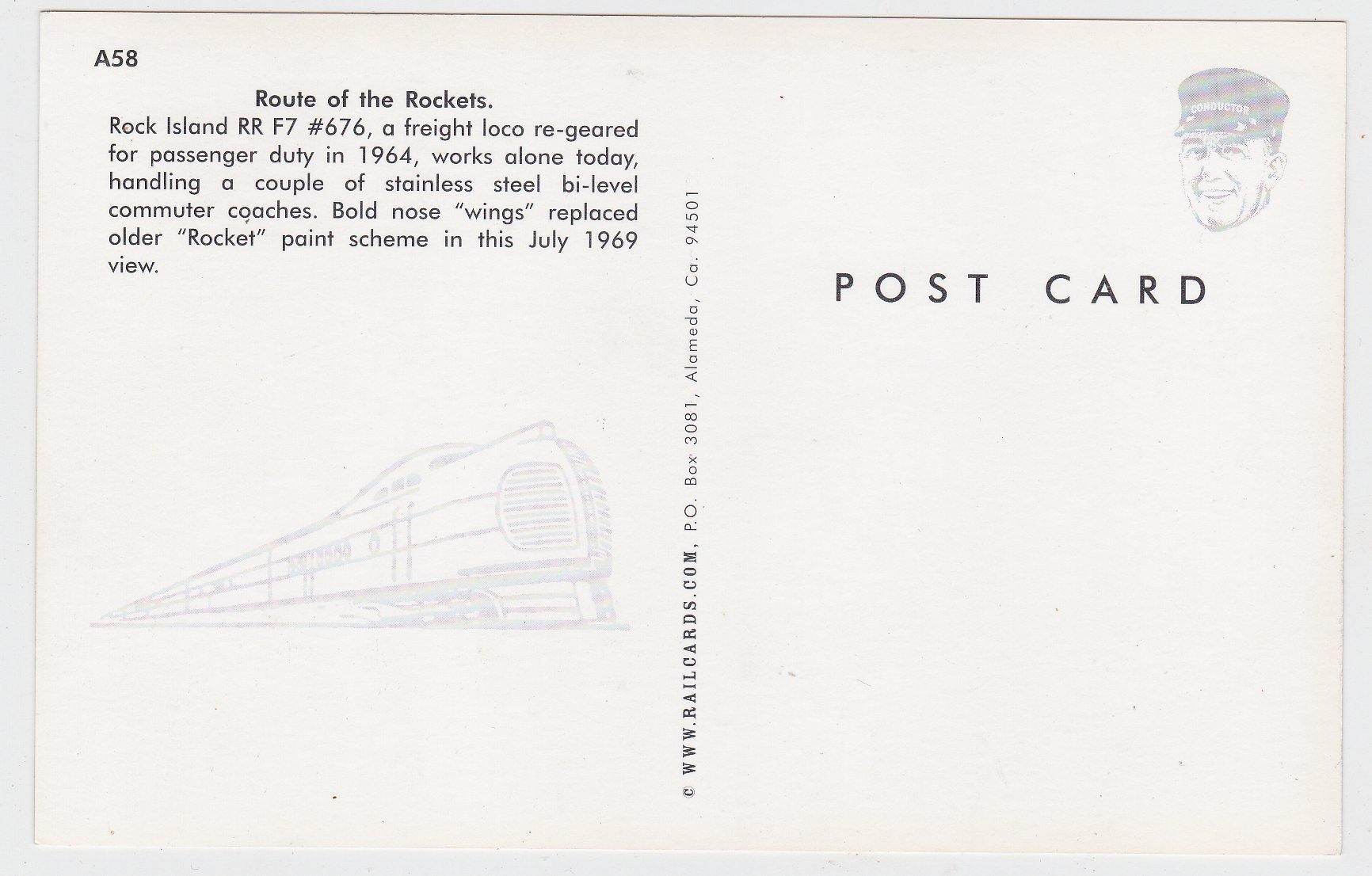 Rock Island Railroad Commuter Train EMD F7 Locomotive Postcard - TulipStuff