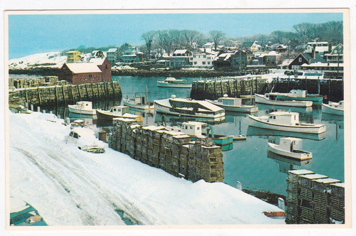 Winter Rockport Harbor Cape Ann Massachusetts 1950's Postcard - TulipStuff