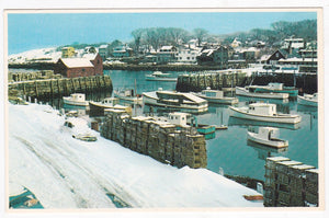 Winter Rockport Harbor Cape Ann Massachusetts 1950's Postcard - TulipStuff