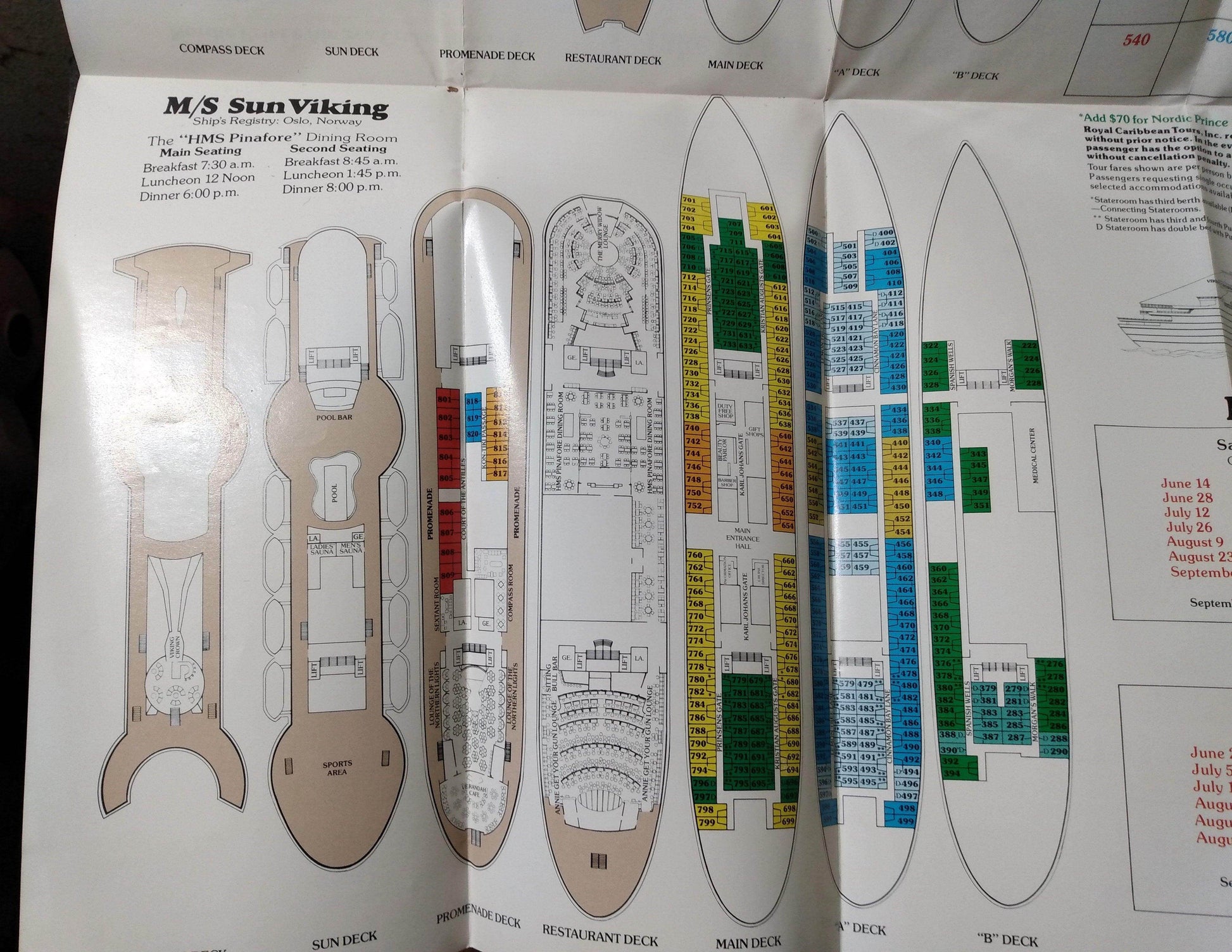 Royal Caribbean Cruise Line 1975-76 Sun Viking Nordic Prince Brochure - TulipStuff