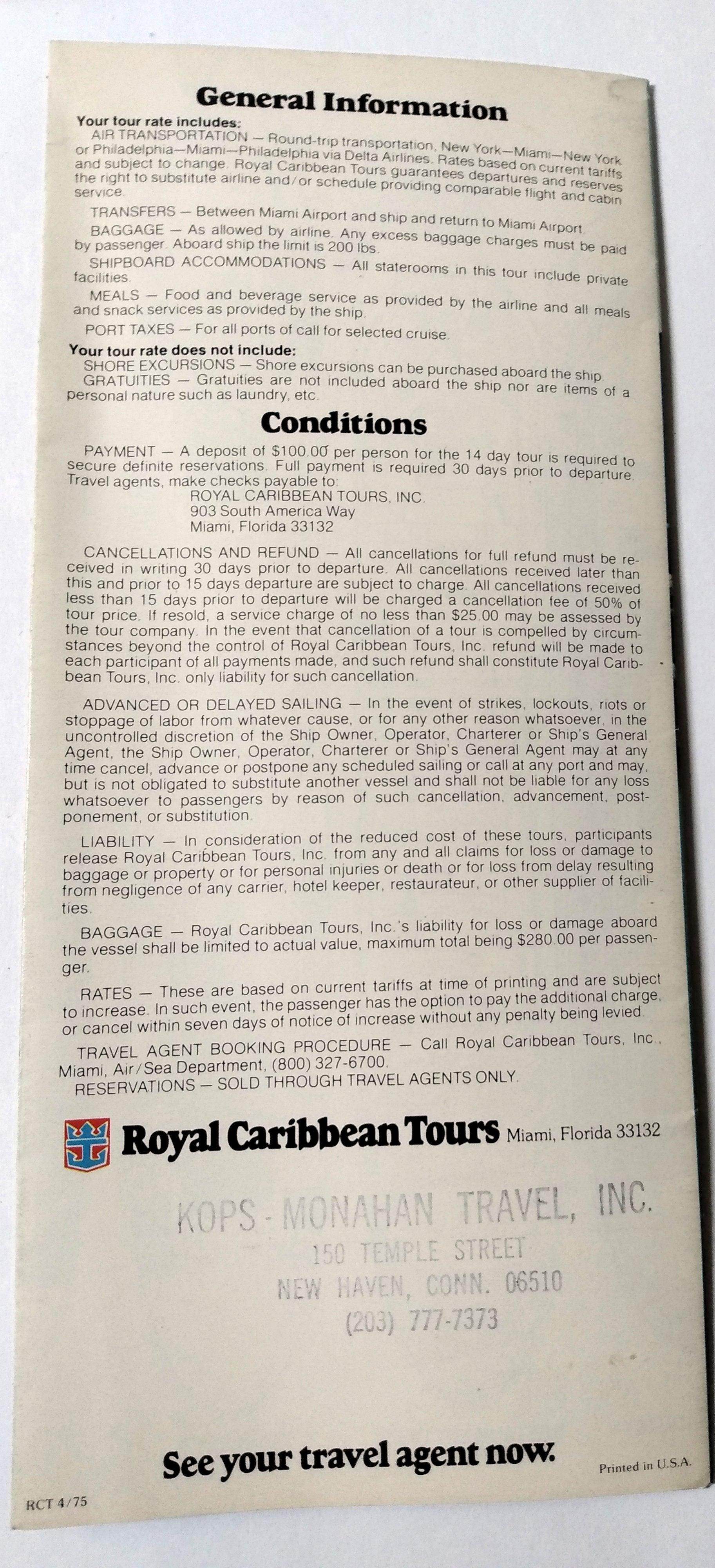 Royal Caribbean Cruise Line 1975-76 Sun Viking Nordic Prince Brochure - TulipStuff