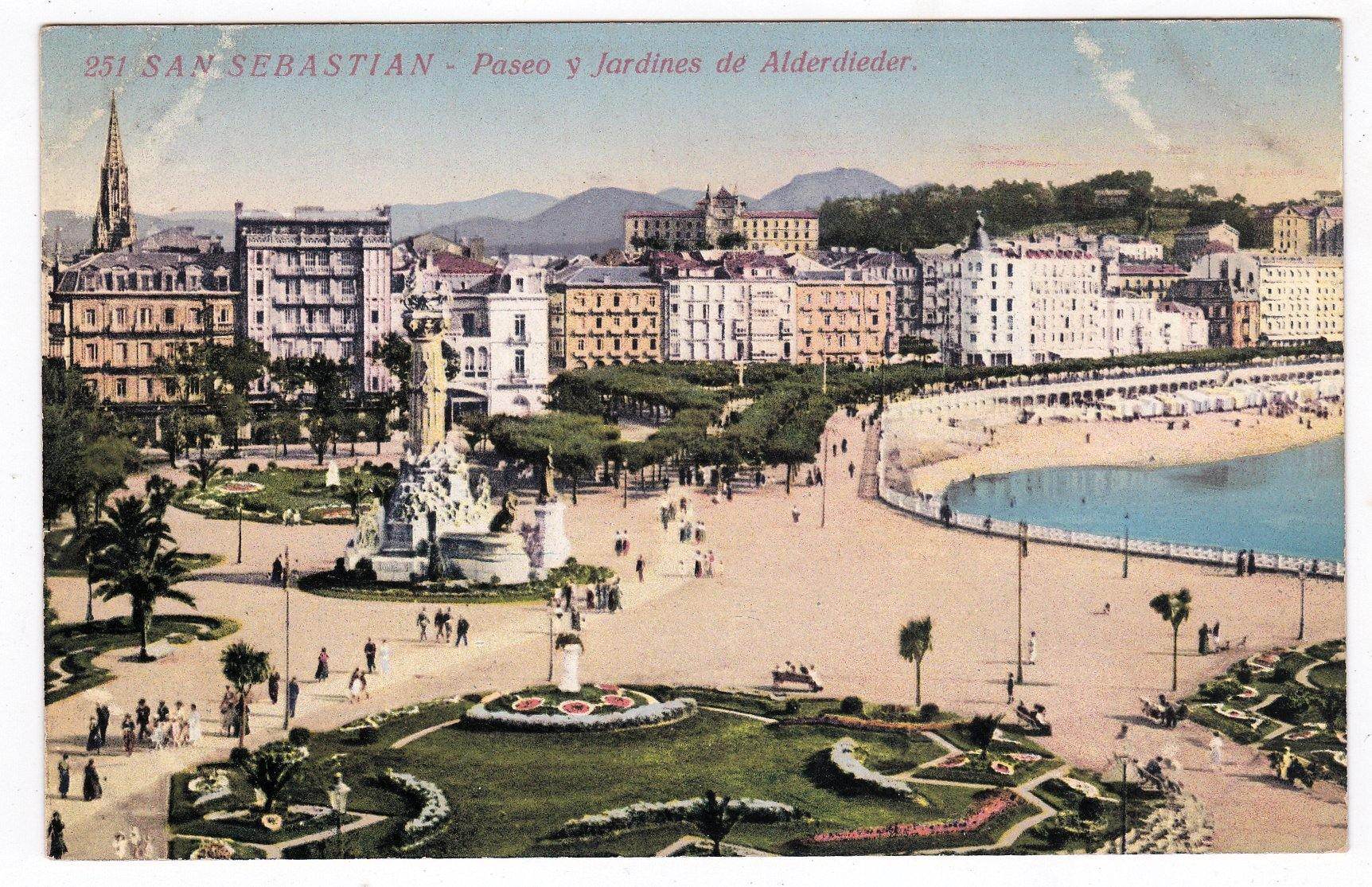 San Sebastian Paseo y Jardines de Alderdieder 1900's Spanish Postcard - TulipStuff