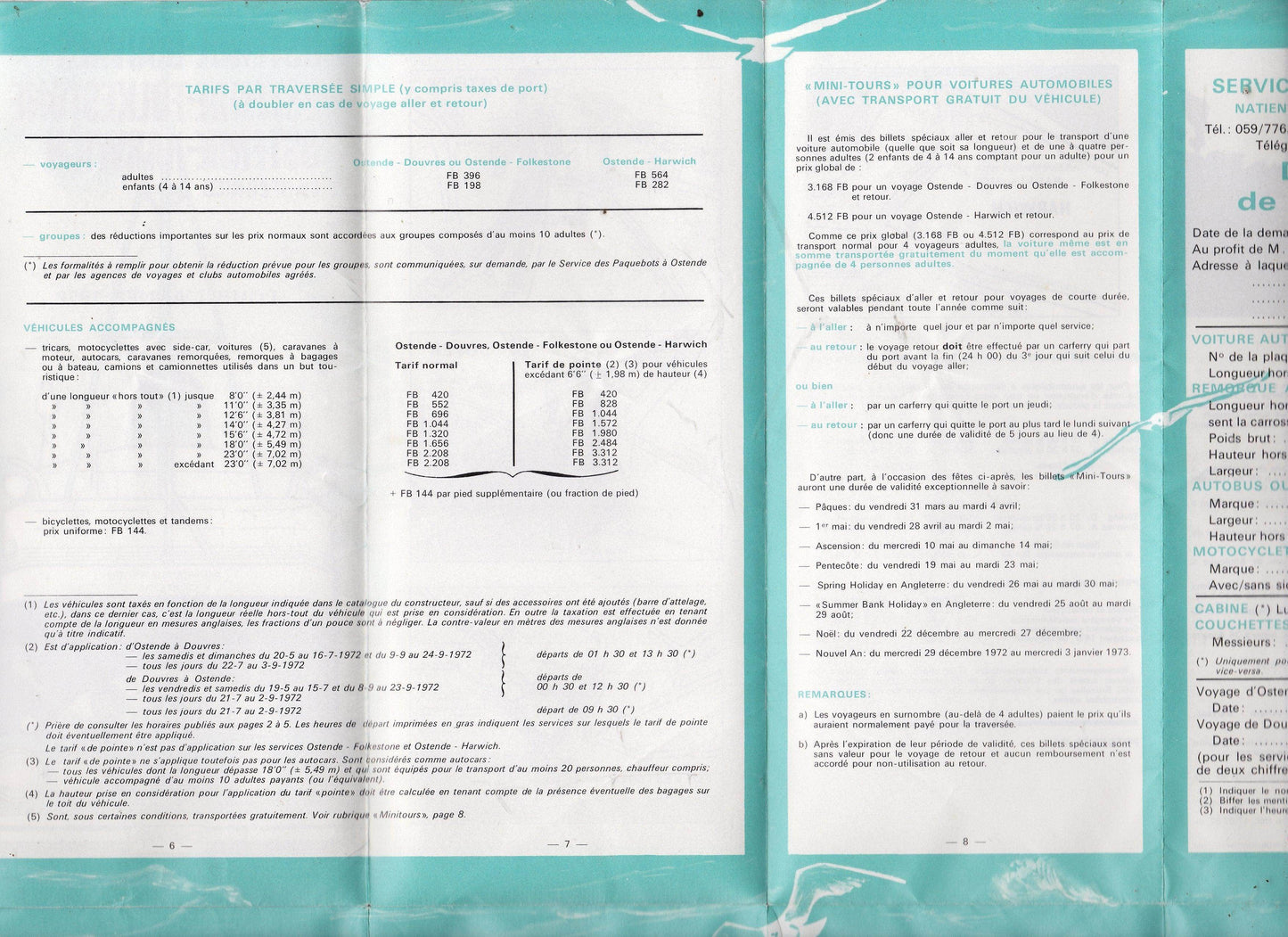 Sealink 1972 Car Ferry Schedule Dover Ostende Harwich Folkestone French - TulipStuff