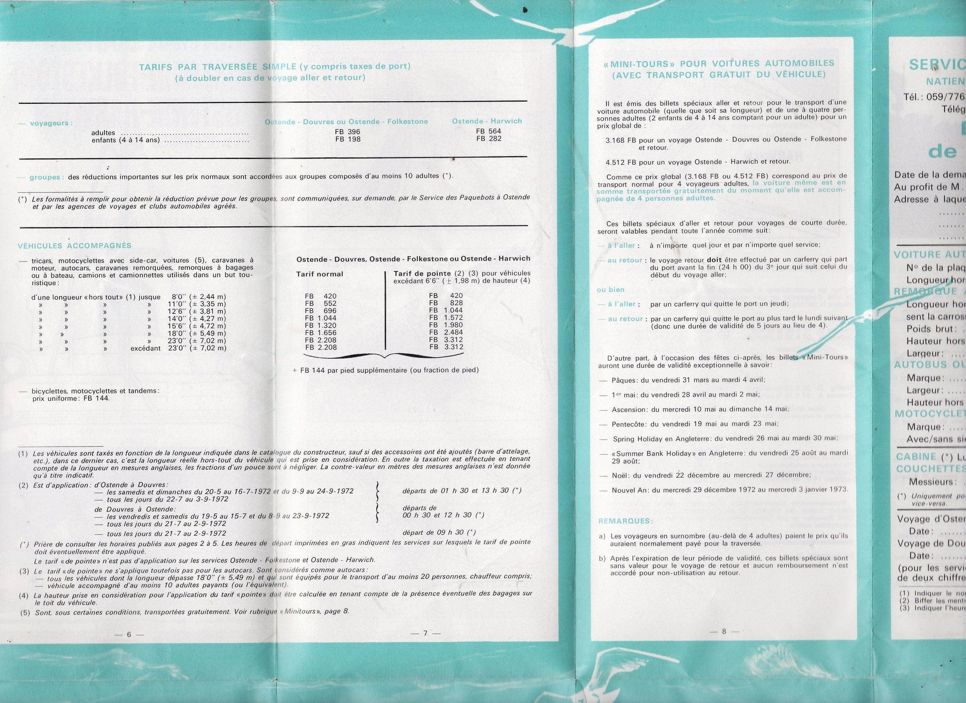 Sealink 1972 Car Ferry Schedule Dover Ostende Harwich Folkestone French - TulipStuff