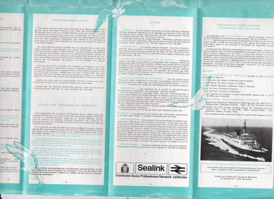 Sealink 1972 Car Ferry Schedule Dover Ostende Harwich Folkestone French - TulipStuff