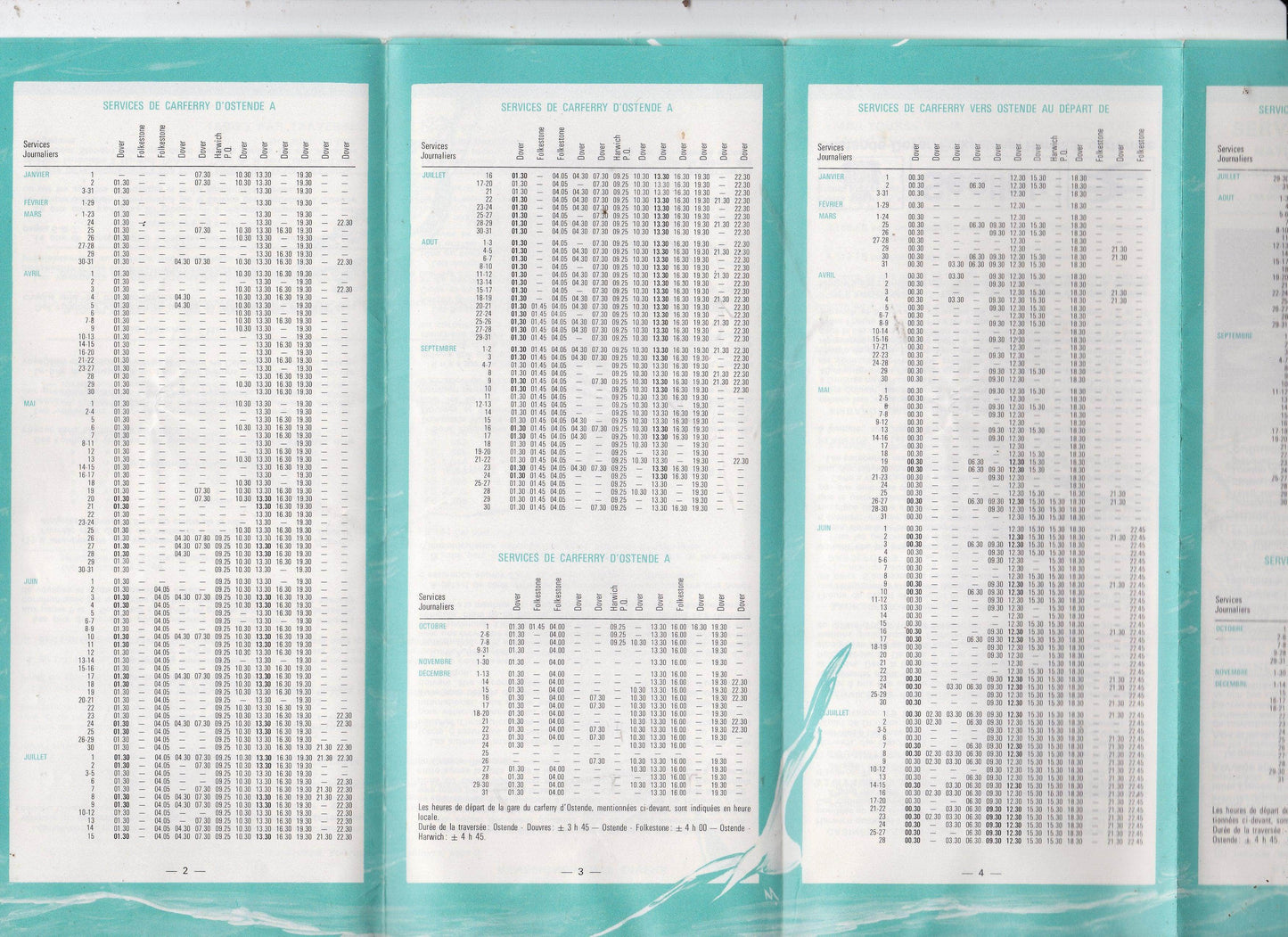 Sealink 1972 Car Ferry Schedule Dover Ostende Harwich Folkestone French - TulipStuff