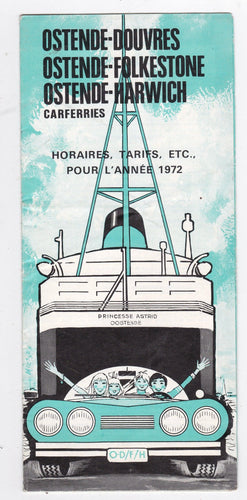 Sealink 1972 Car Ferry Schedule Dover Ostende Harwich Folkestone French - TulipStuff