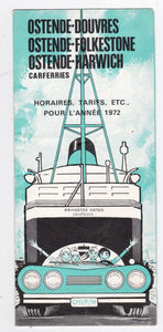 Sealink 1972 Car Ferry Schedule Dover Ostende Harwich Folkestone French - TulipStuff