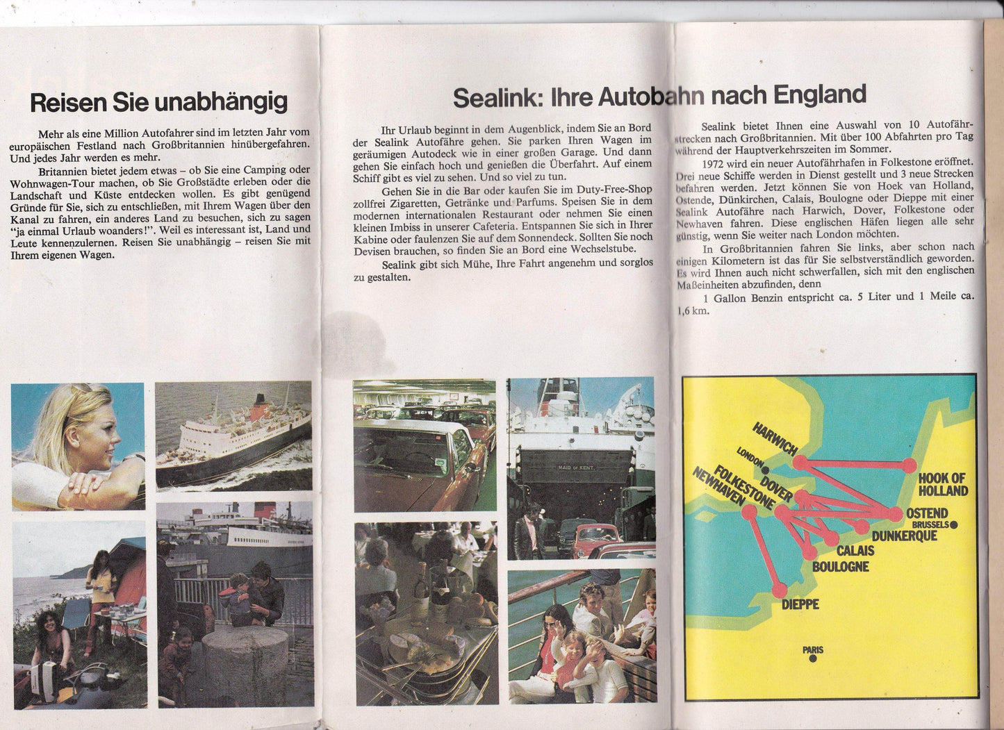 Sealink 1972 Car Ferry Autobahn Nach England Schedules German Brochure - TulipStuff
