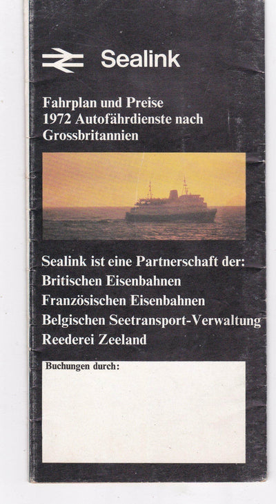 Sealink 1972 Car Ferry Autobahn Nach England Schedules German Brochure - TulipStuff