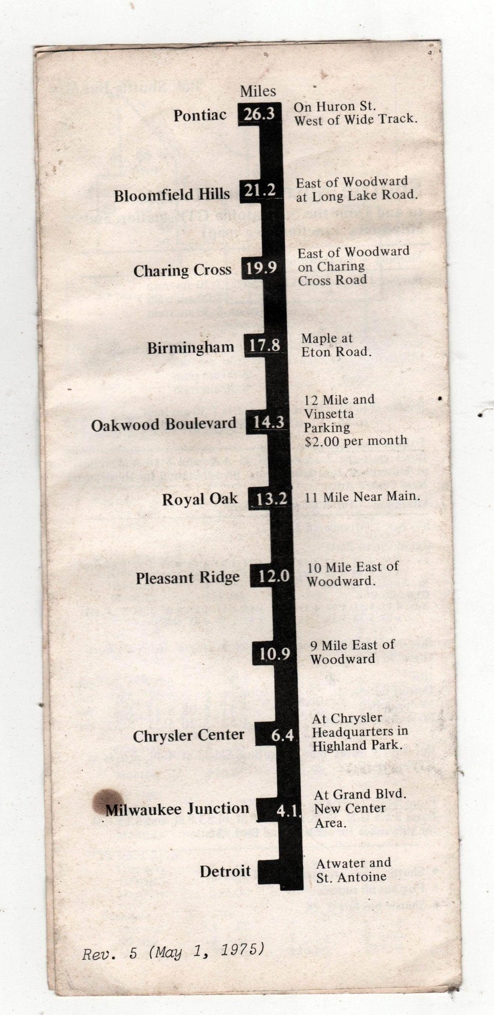 SEMTA Grand Trunk Commuter Trains Schedule Detroit Pontiac 1975 ...