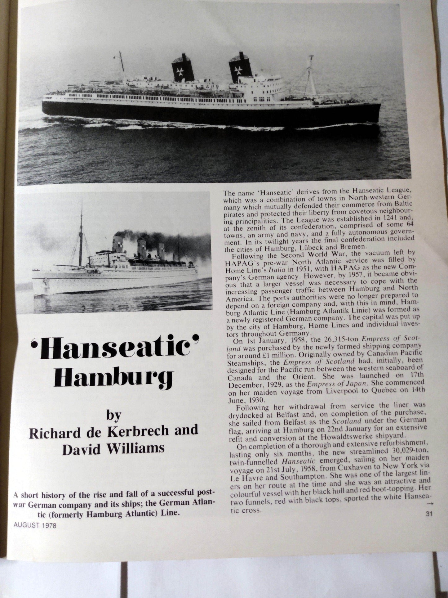 Ships Monthly Magazine October 1978 Hanseatic German Atlantic Line - TulipStuff