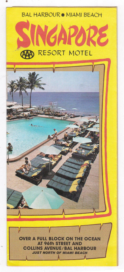 Singapore Resort Hotel Bal Harbour Florida Late 1970's Brochure - TulipStuff