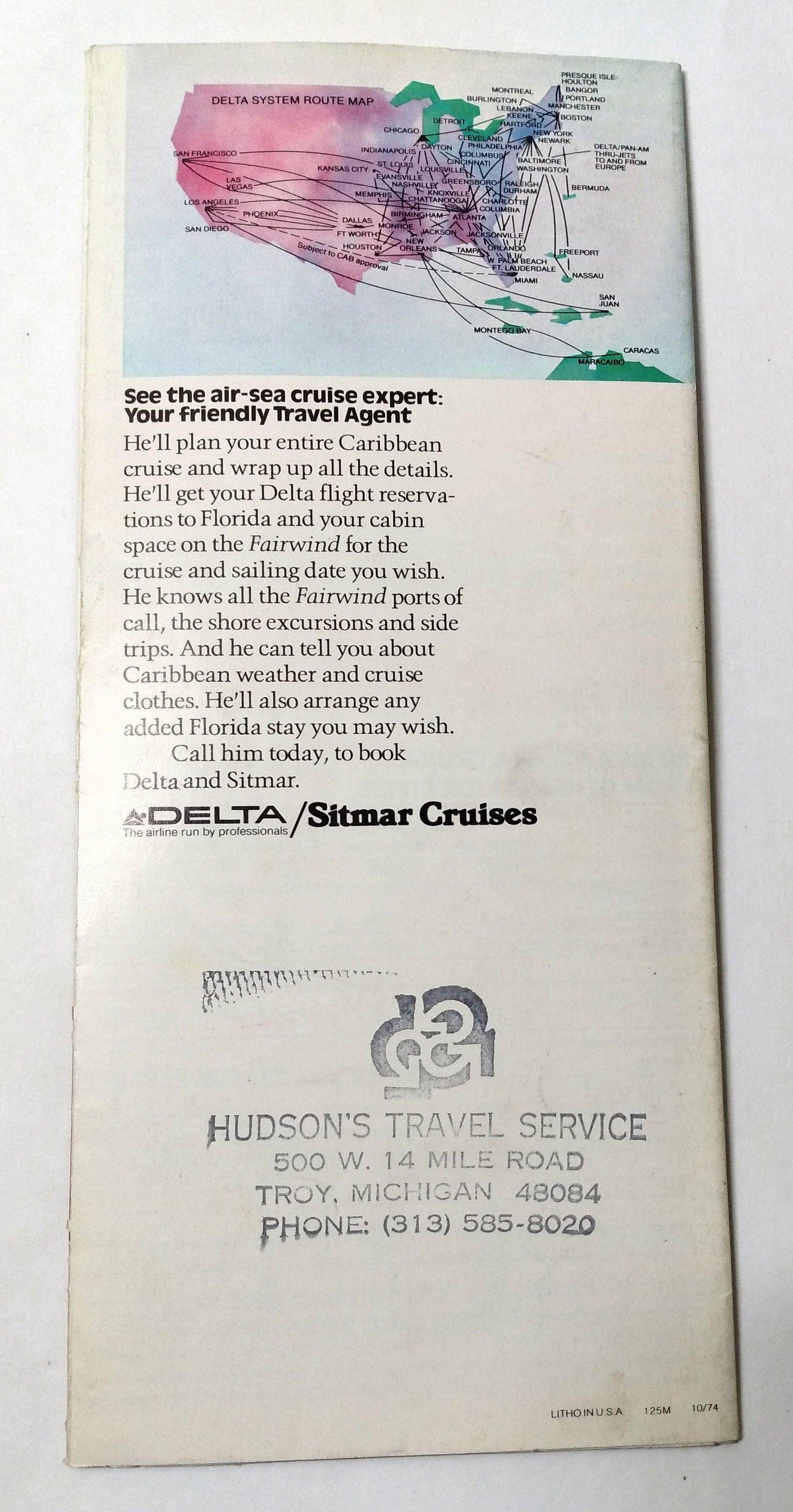 Sitmar Delta 1975 Air/Sea 7-14 Day Caribbean Cruises tss Fairwind - TulipStuff