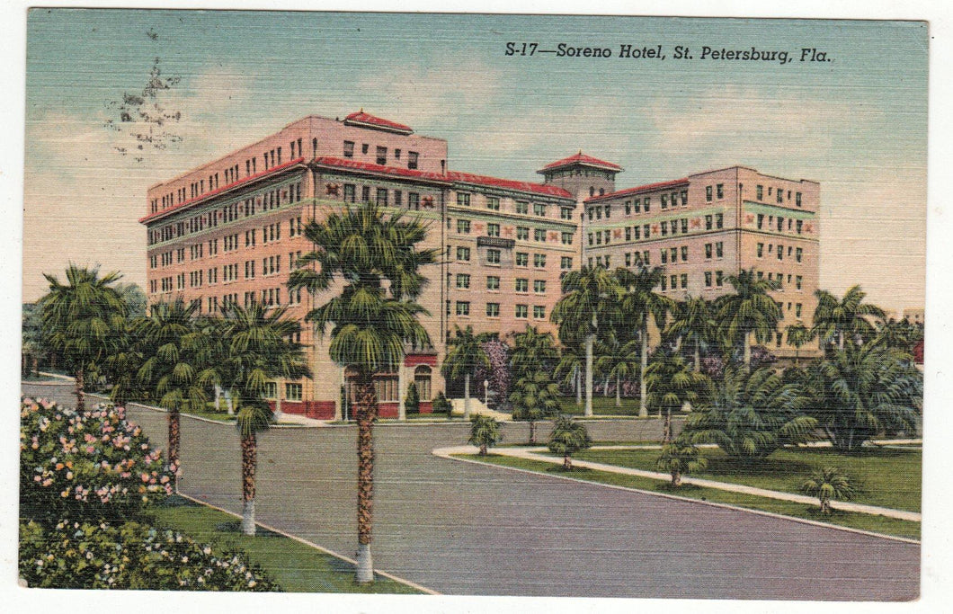 Soreno Hotel St Petersburg Florida 1940's Linen Postcard - TulipStuff