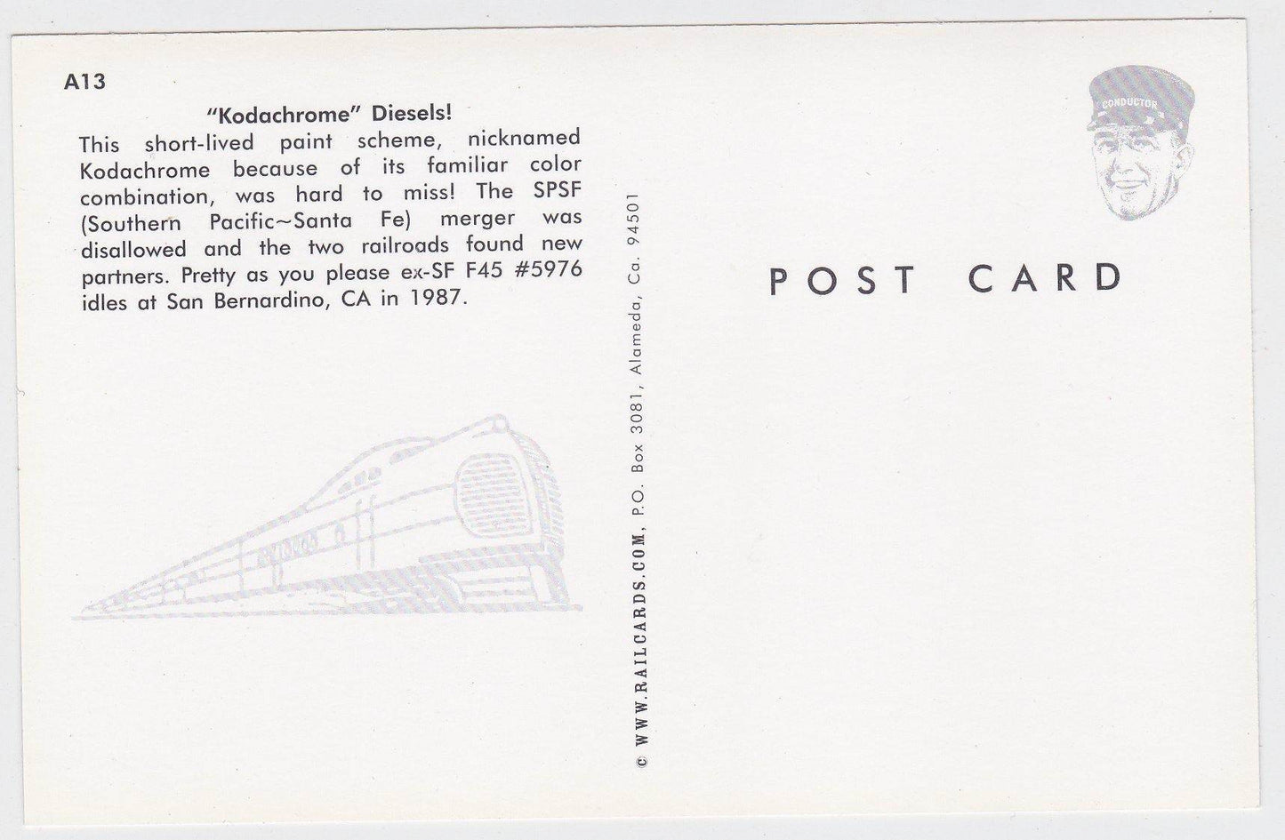 Southern Pacific - Santa Fe SPSF EMD F45 Diesel Locomotive 1987 - TulipStuff