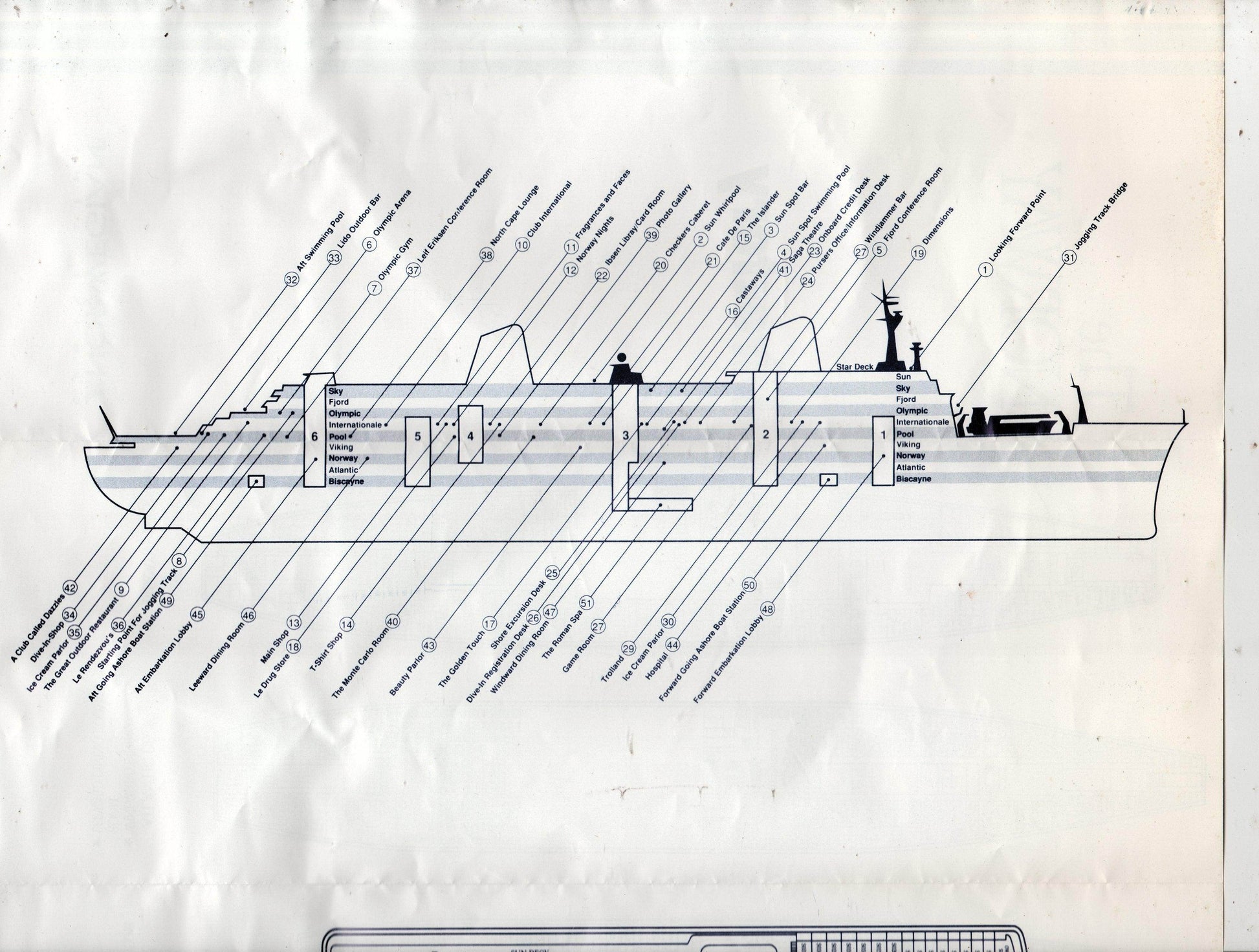 Norwegian Cruise Line ss Norway Directory Deck Plans 1990's - TulipStuff
