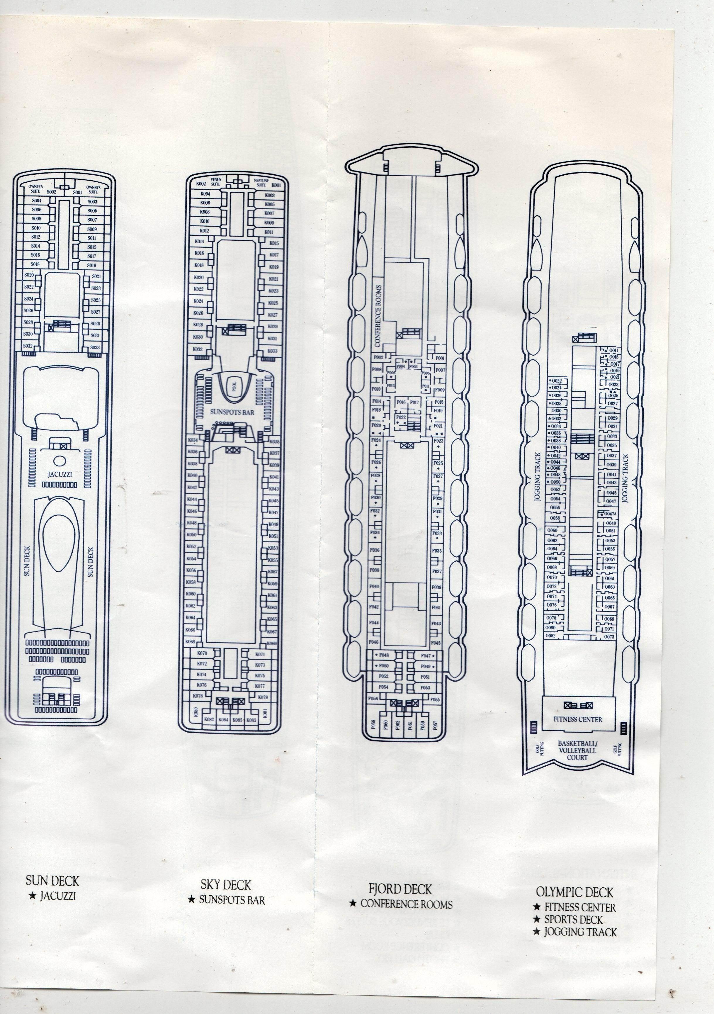 Norwegian Cruise Line ss Norway Directory Deck Plans 1990's