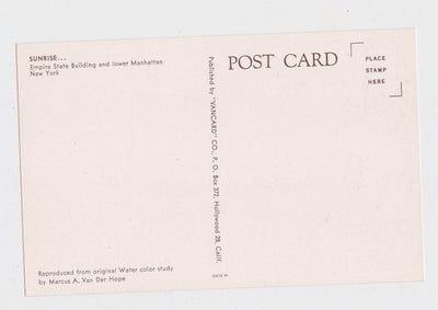 Empire State Building Lower Manhattan Sunrise New York City 1950's Postcard - TulipStuff