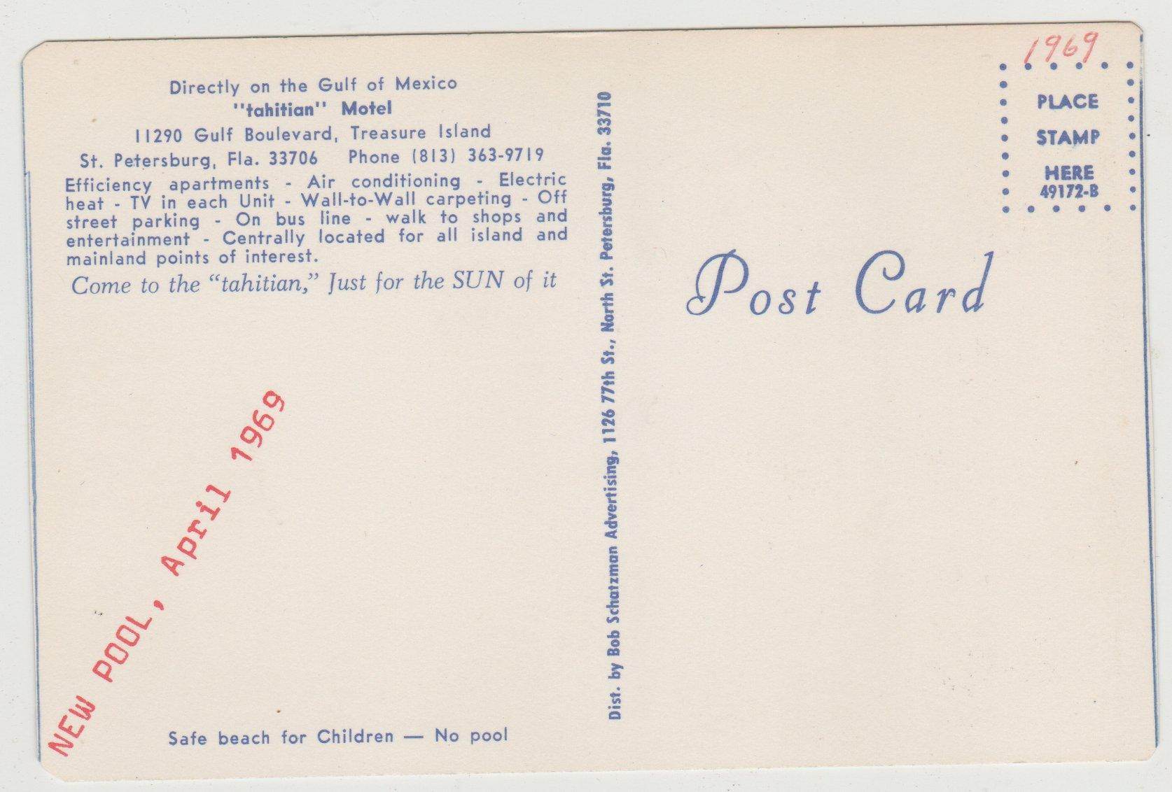 Tahitian Motel Treasure Island Gulf Blvd St Petersburg Florida 1969 - TulipStuff