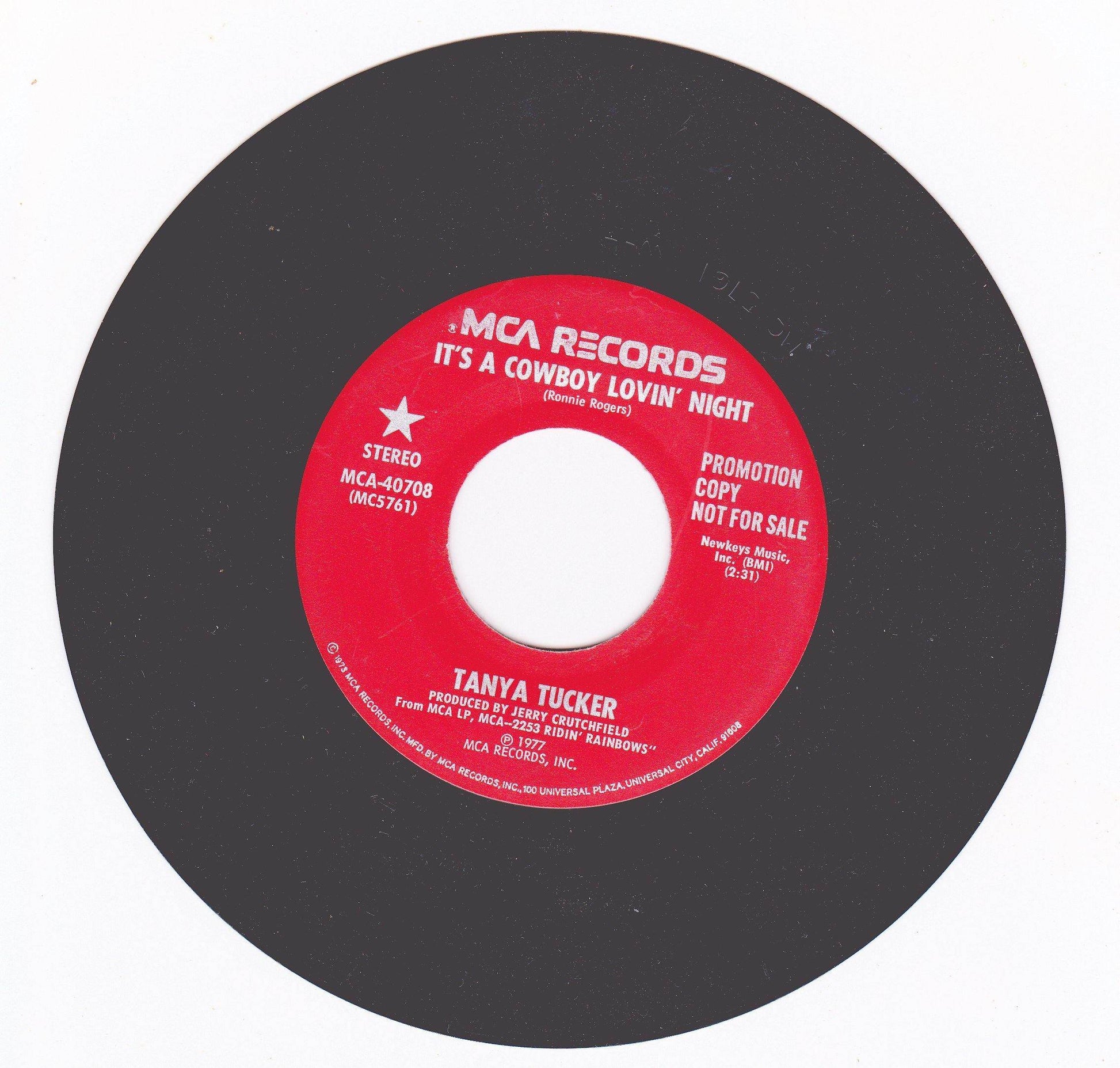 Tanya Tucker It's A Cowboy Lovin' Night 7" Vinyl Record Promo 1977 - TulipStuff