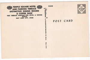 Temple Square Hotel and Dining Room Salt Lake City Utah 1950's Postcard - TulipStuff