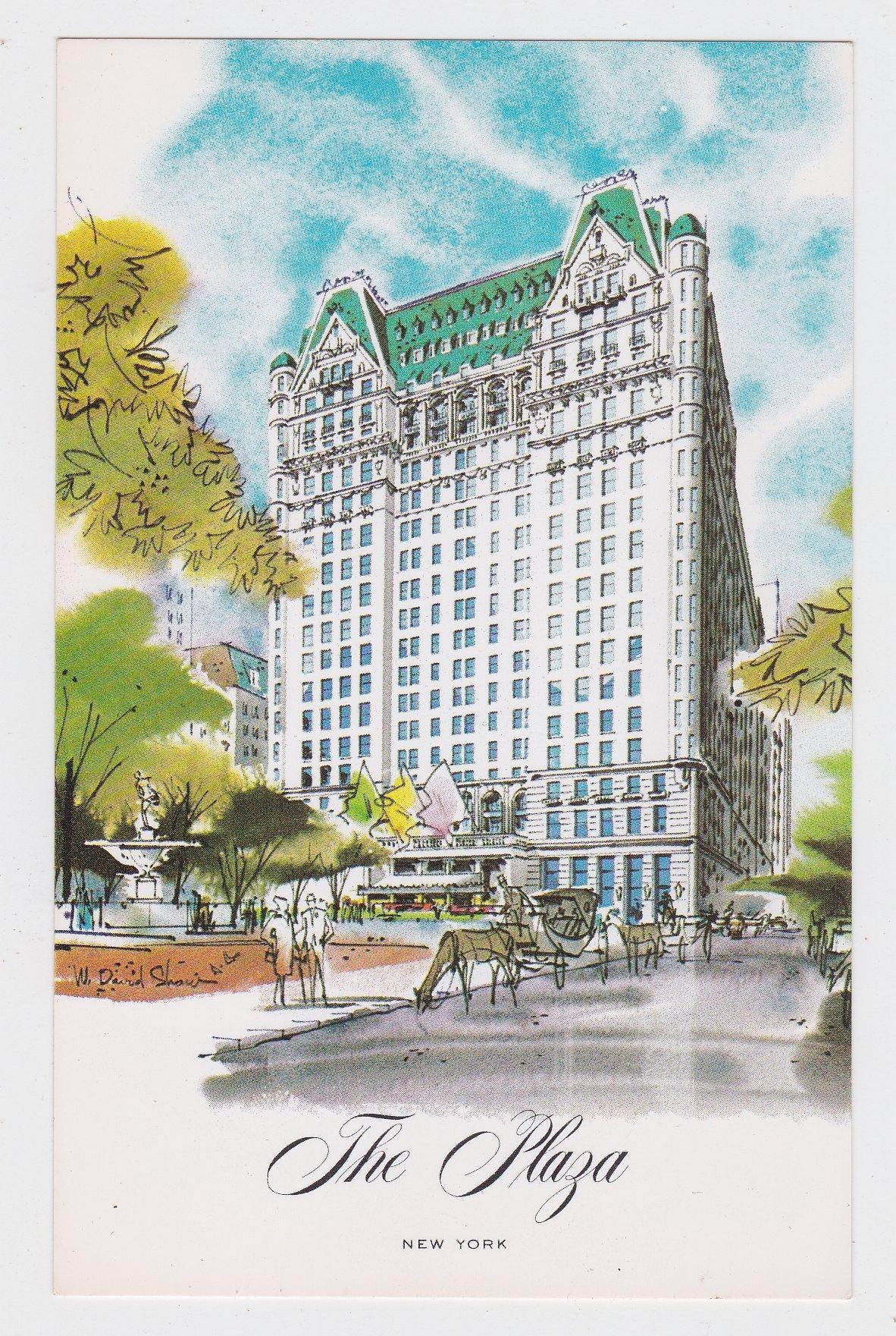 The Plaza Hotel Artistic Street Scene 1950's New York City Postcard - TulipStuff
