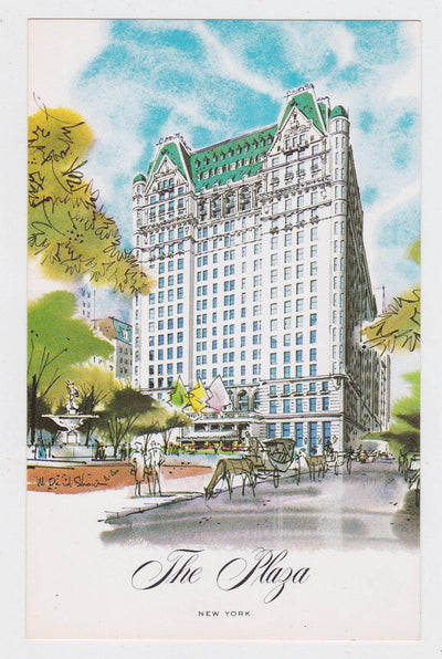 The Plaza Hotel Artistic Street Scene 1950's New York City Postcard - TulipStuff