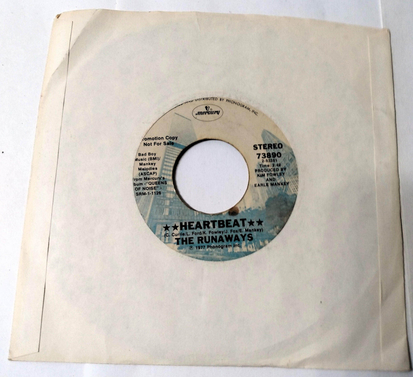 The Runaways Heartbeat / Neon Angels On The Road To Ruin 7" Promo 1977 - TulipStuff