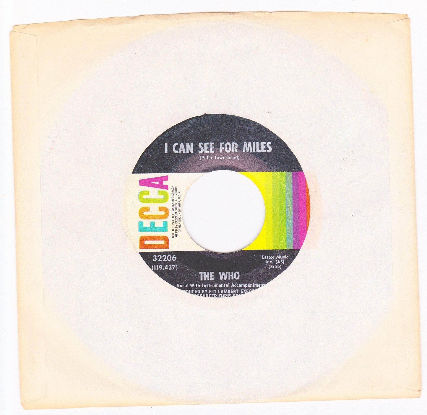 The Who I Can See For Miles 7" Vinyl Single Decca 1967 - TulipStuff
