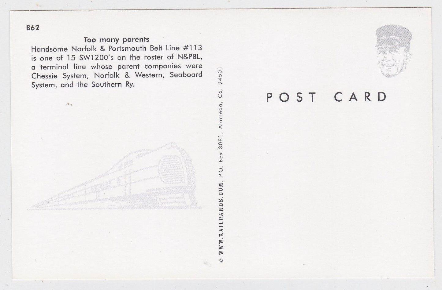 Norfolk & Portsmouth Belt Line EMD SW1200 Locomotive Train  Postcard - TulipStuff