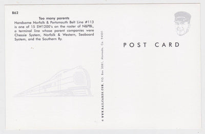Norfolk & Portsmouth Belt Line EMD SW1200 Locomotive Train  Postcard - TulipStuff