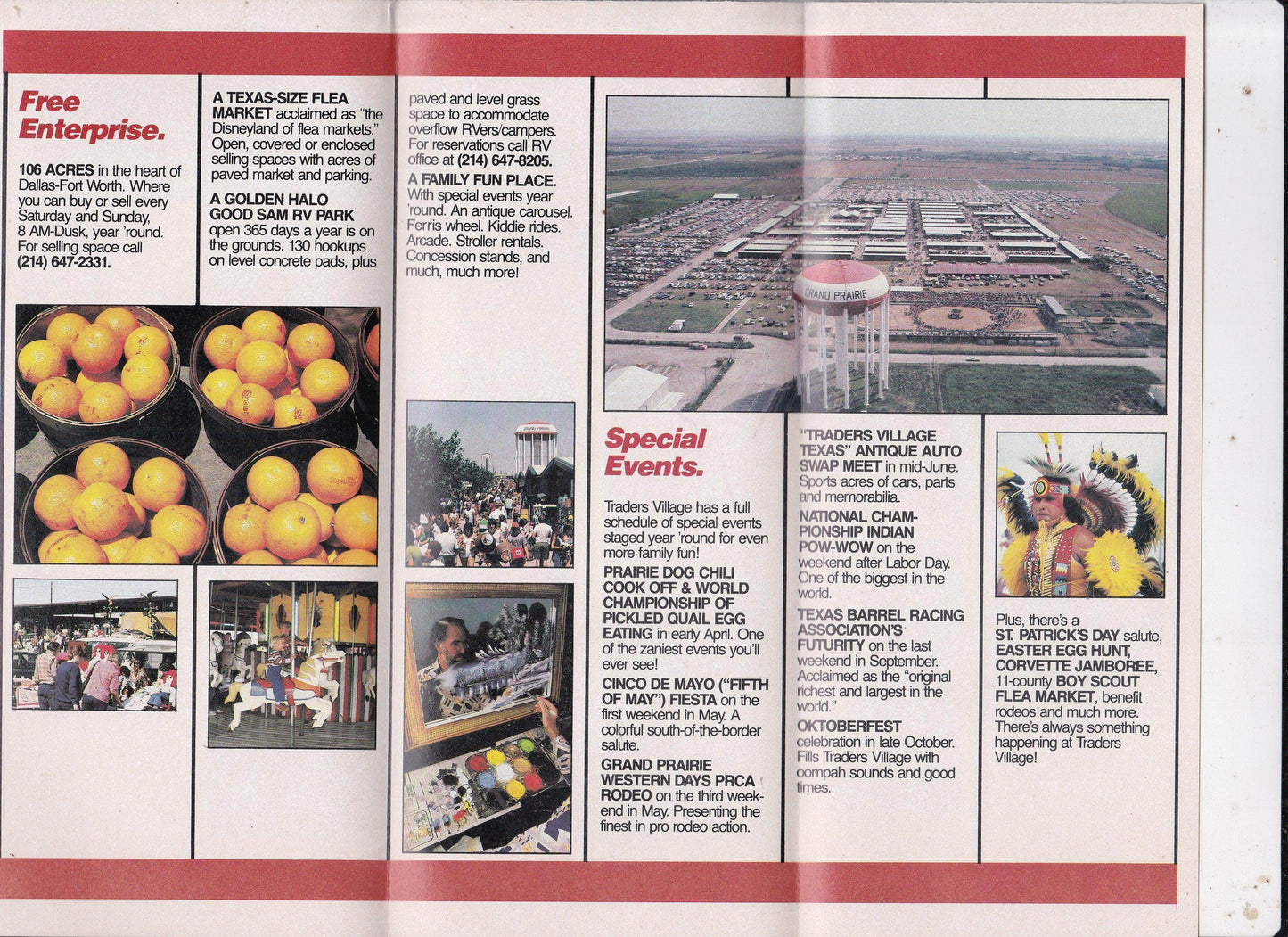 Traders Village Flea Market RV Park Grand Prairie Texas 1982 Brochure - TulipStuff