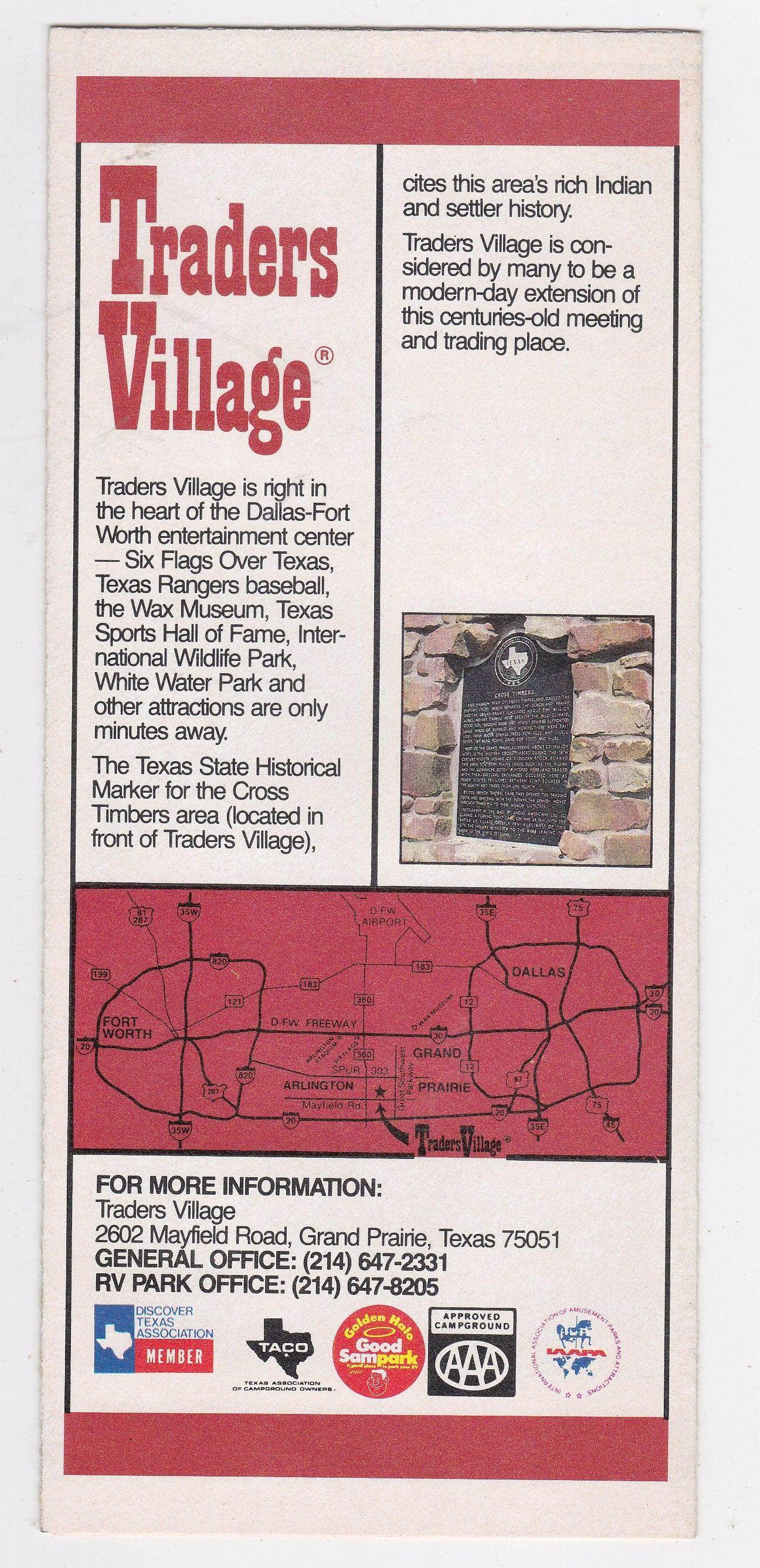 Traders Village Flea Market RV Park Grand Prairie Texas 1982 Brochure - TulipStuff
