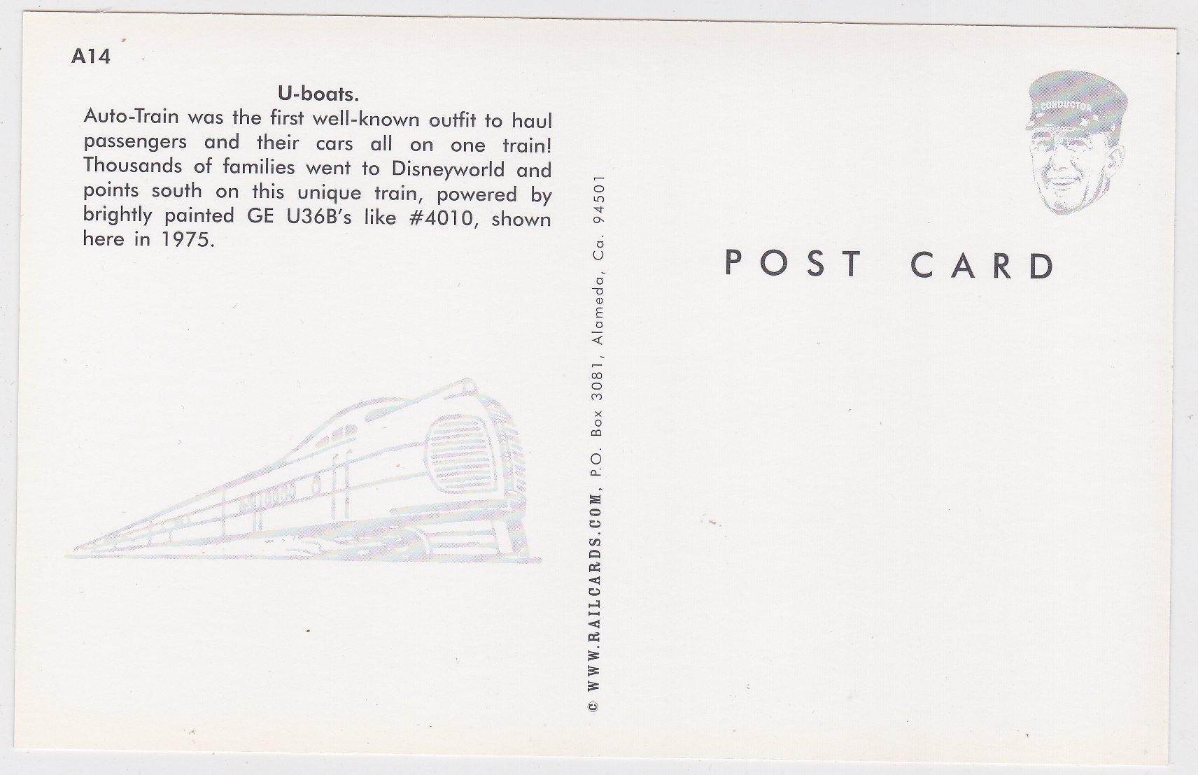 Auto-Train GE U36B Passenger Train Locomotive Postcard - TulipStuff