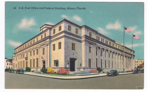 US Post Office and Federal Building Miami Florida 1940's Linen Postcard - TulipStuff