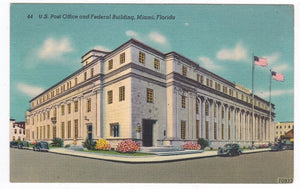 US Post Office and Federal Building Miami Florida 1940's Linen Postcard - TulipStuff