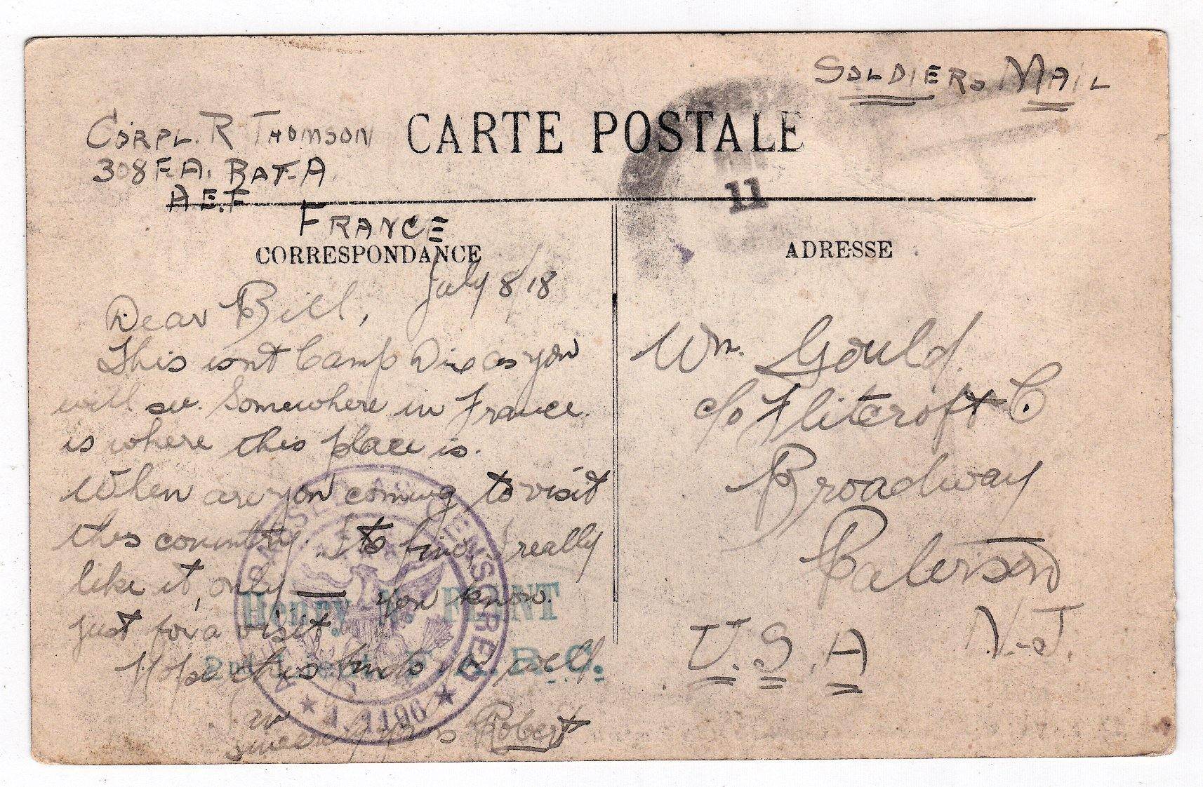 Vannes La Tour du Connetable et les Remparts 1918 WW1 Soldier Mail - TulipStuff