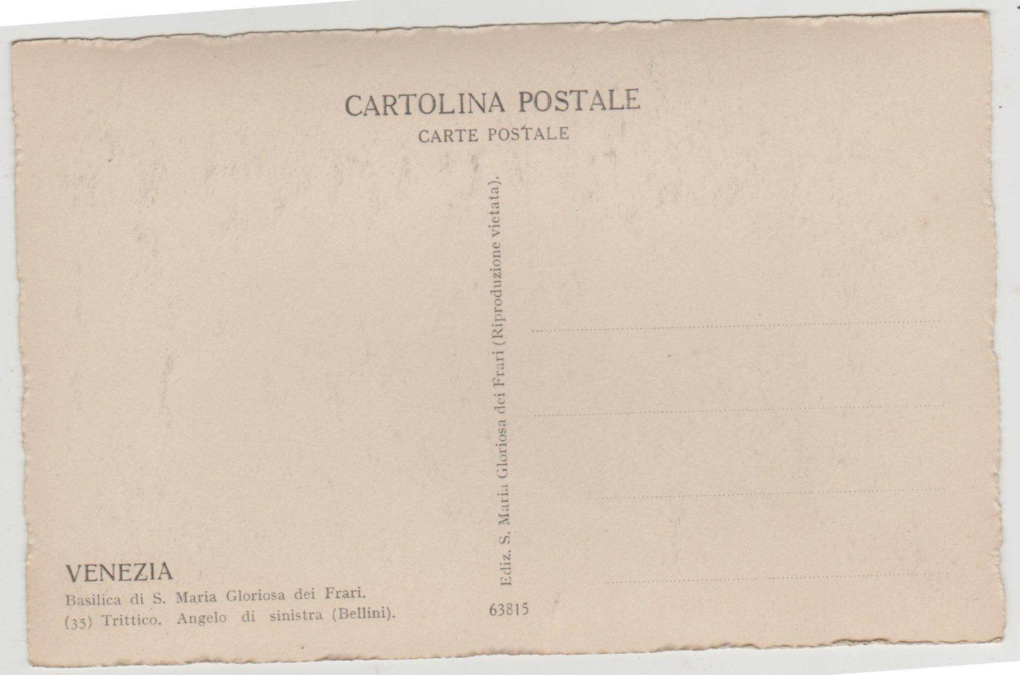 Venezia Basilica di S. Maria Gloriosa dei Frari 1920's Art Postcard - TulipStuff