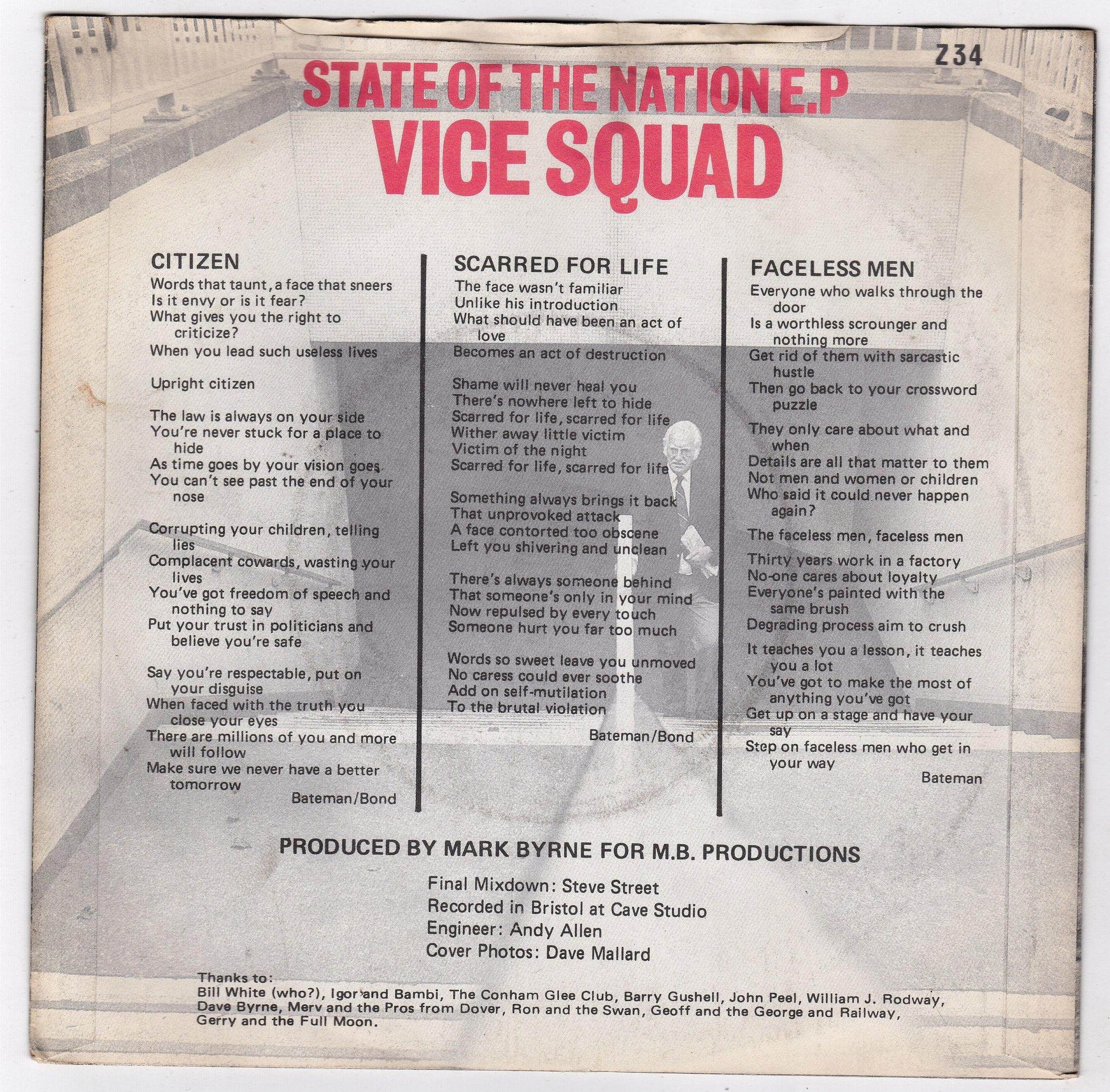 Vice Squad State of the Nation 7" EP Vinyl Record UK Punk 1982 - TulipStuff