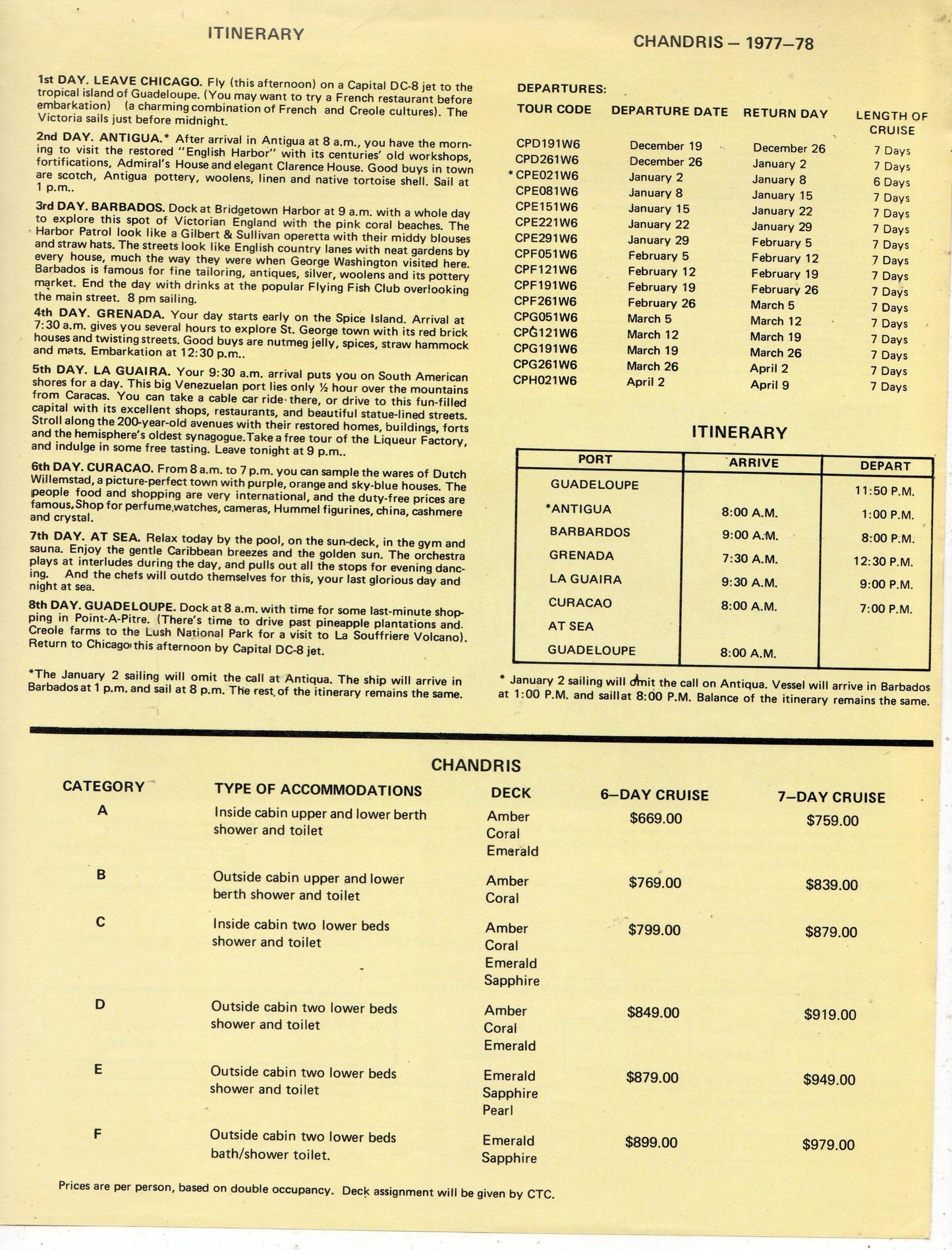 Chandris Cruises The Victoria 1977-78 Caribbean Air/Sea Brochure - TulipStuff