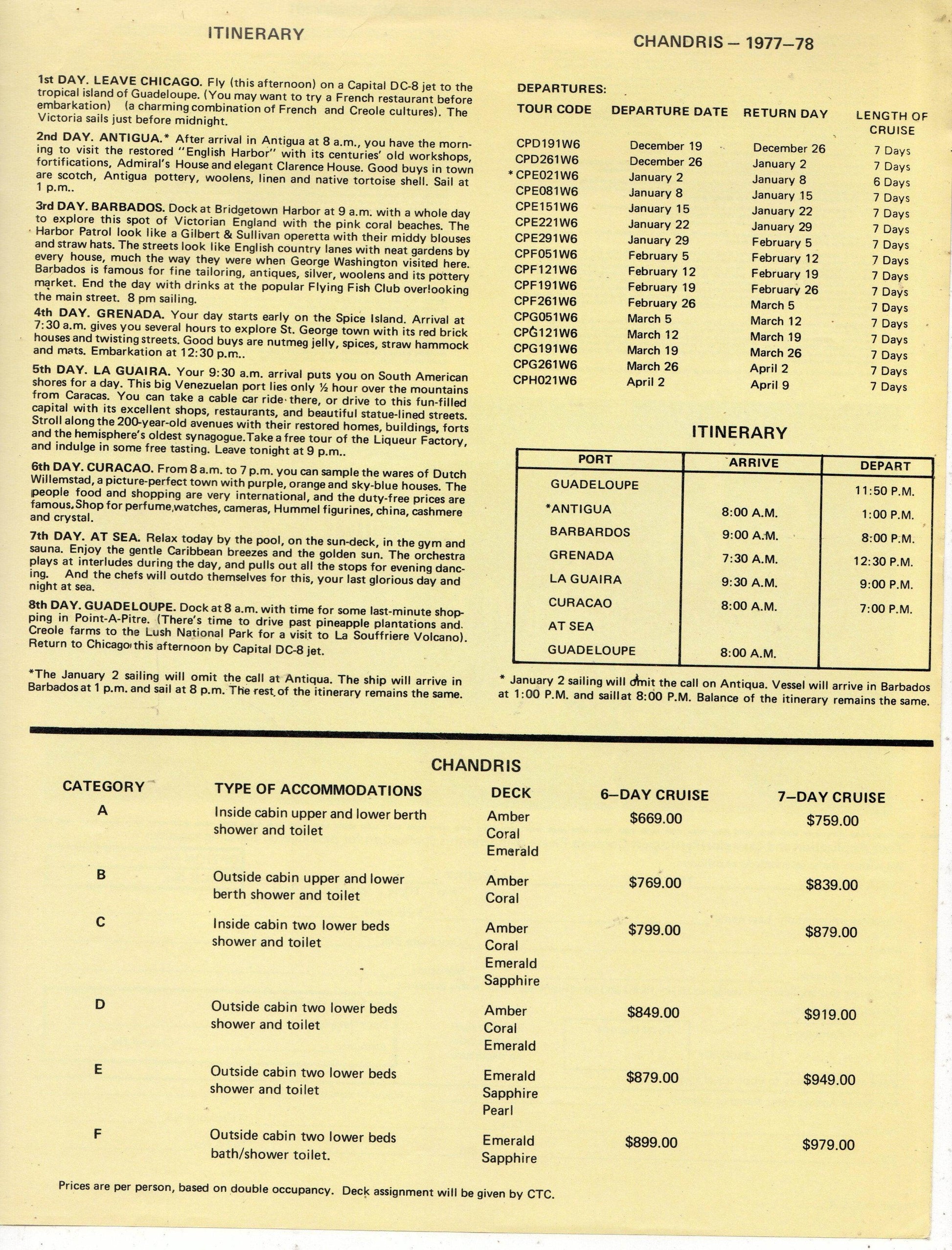 Chandris Cruises The Victoria 1977-78 Caribbean Air/Sea Brochure - TulipStuff