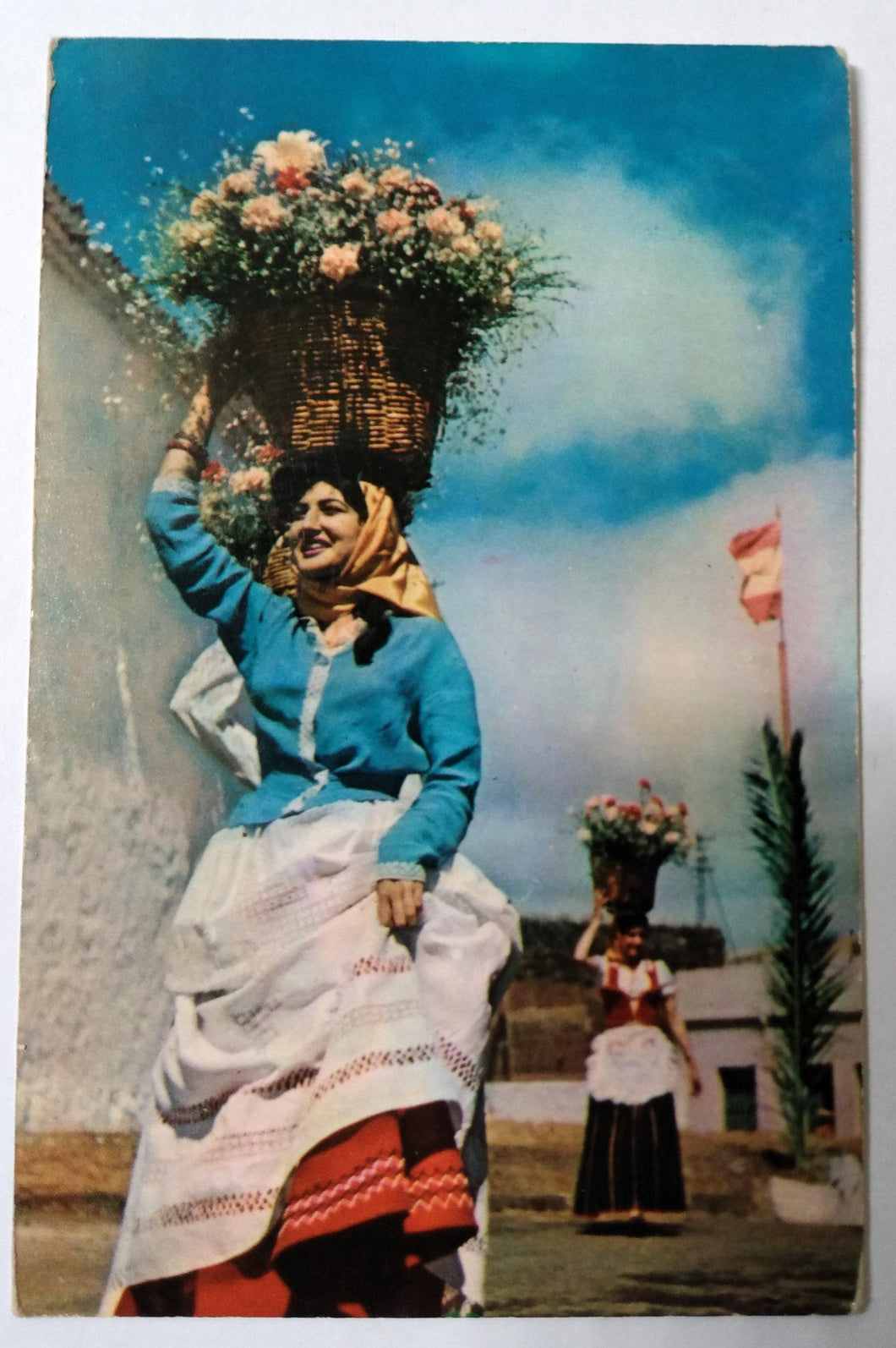 Tenerife Canary Islands Women With Flower Baskets Postcard 1961 - TulipStuff