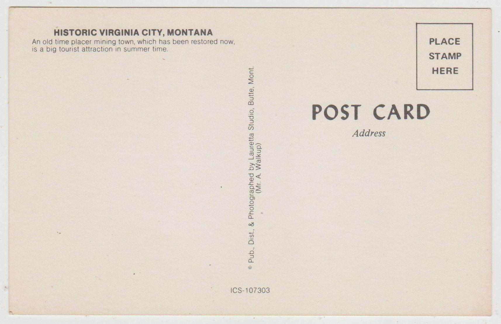 Historic Virginia City Montana Restored Mining Town 1970's Postcard - TulipStuff