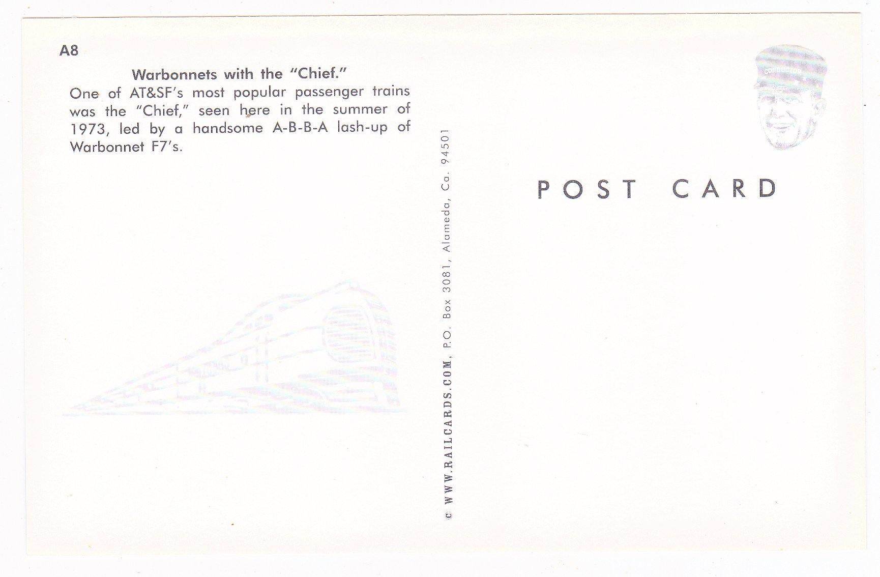 AT&SF Santa Fe The Chief Passenger Train And Warbonnet F7 Locomotive - TulipStuff