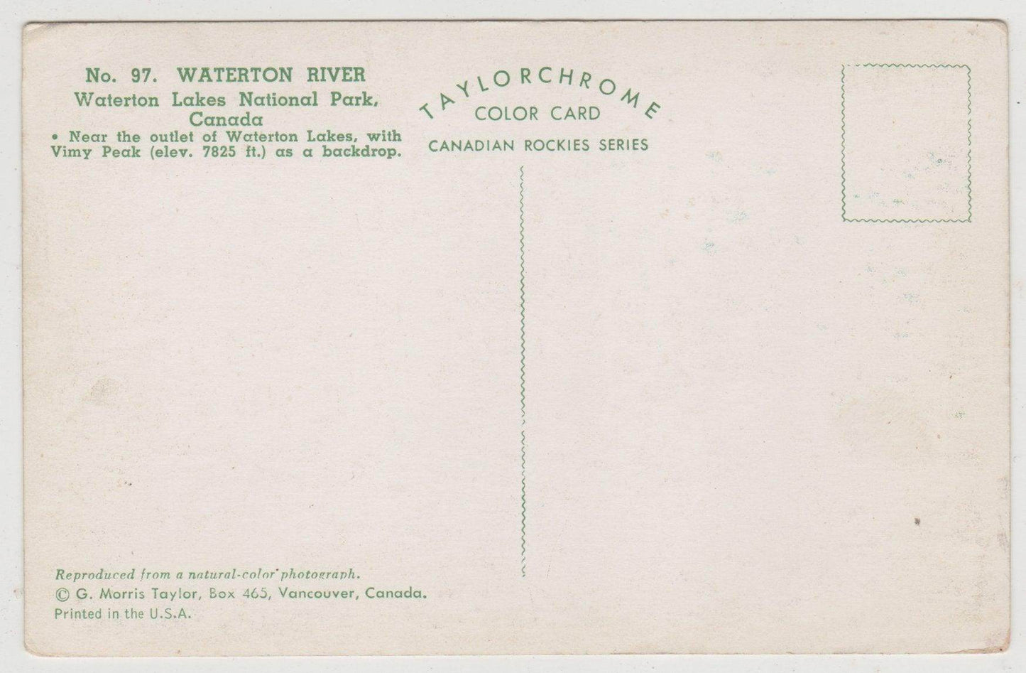 Waterton River Vimy Ridge Canadian Rockies Alberta Canada 1954 - TulipStuff