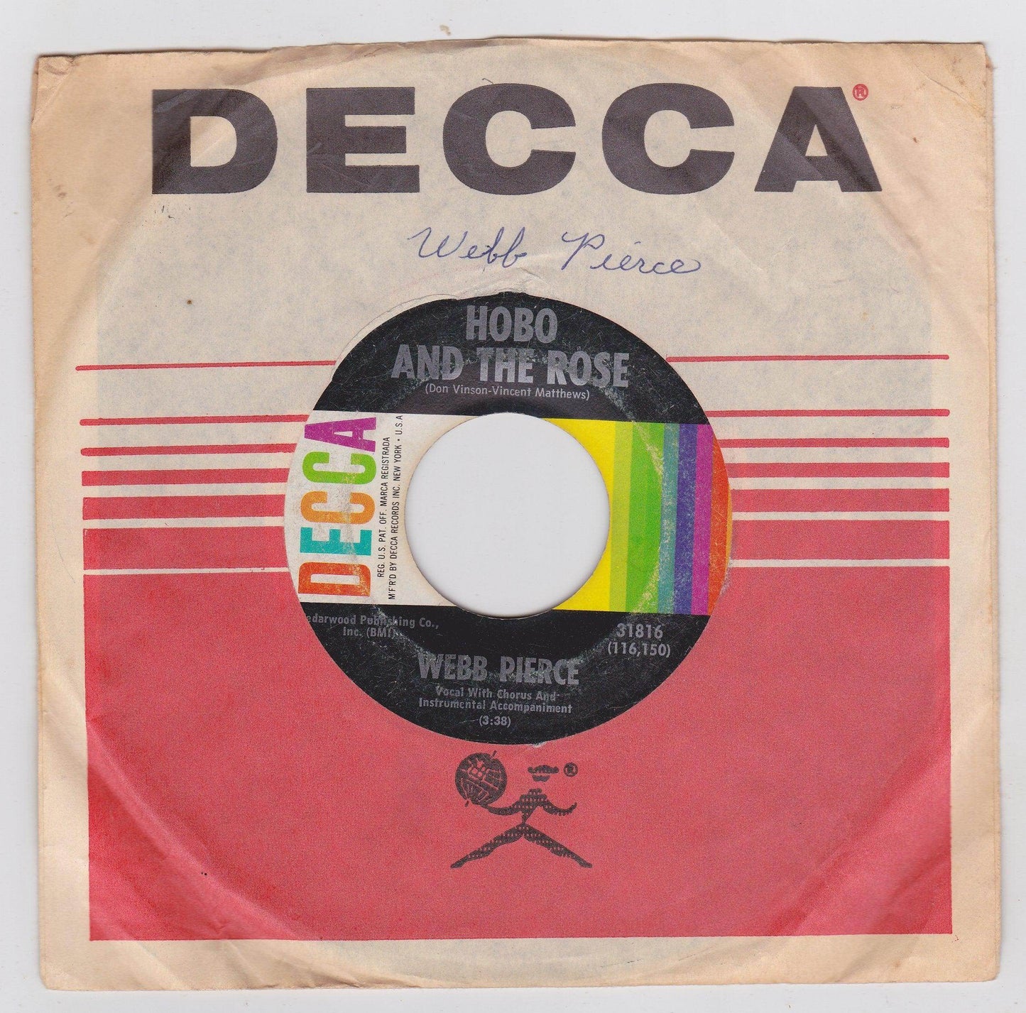 Webb Pierce Hobo and the Rose b/w Who Do I Think I Am 7" Vinyl 1965 - TulipStuff