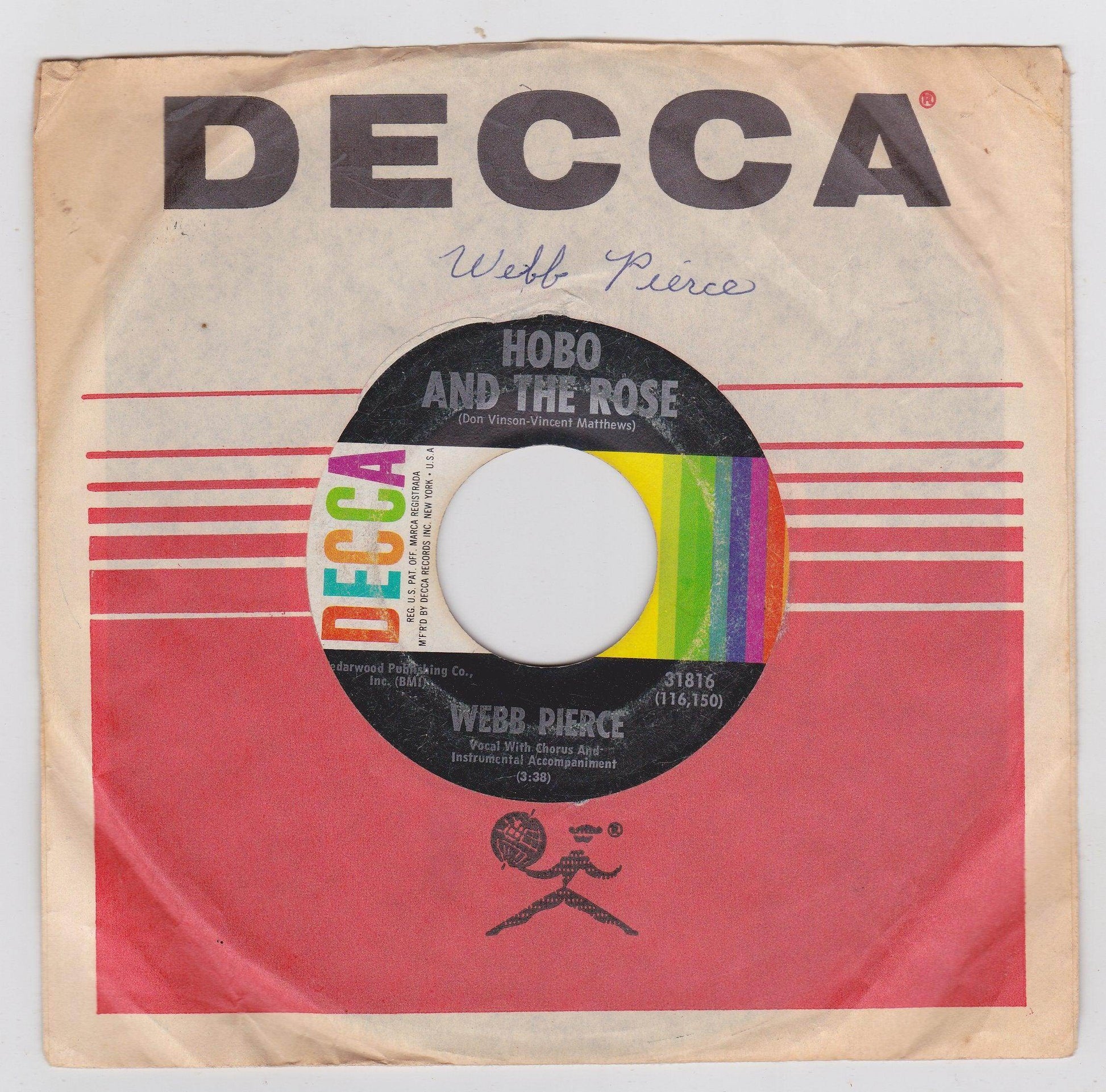 Webb Pierce Hobo and the Rose b/w Who Do I Think I Am 7" Vinyl 1965 - TulipStuff